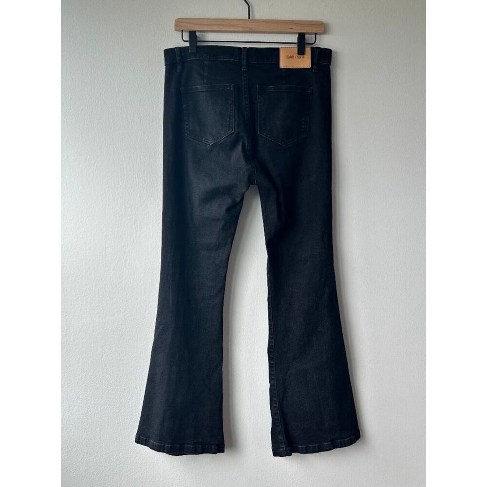 Saint + Sofia Bowie Stretch Flare Jeans Black Wash Patch Pocket Size 8 - Picture 4 of 10
